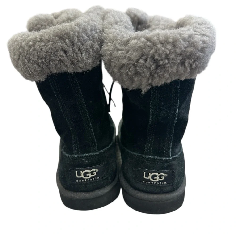 UGG‎ Montclair 1892 Boot Black Suede Gray Shearling Fur Cuff Girls Size 4